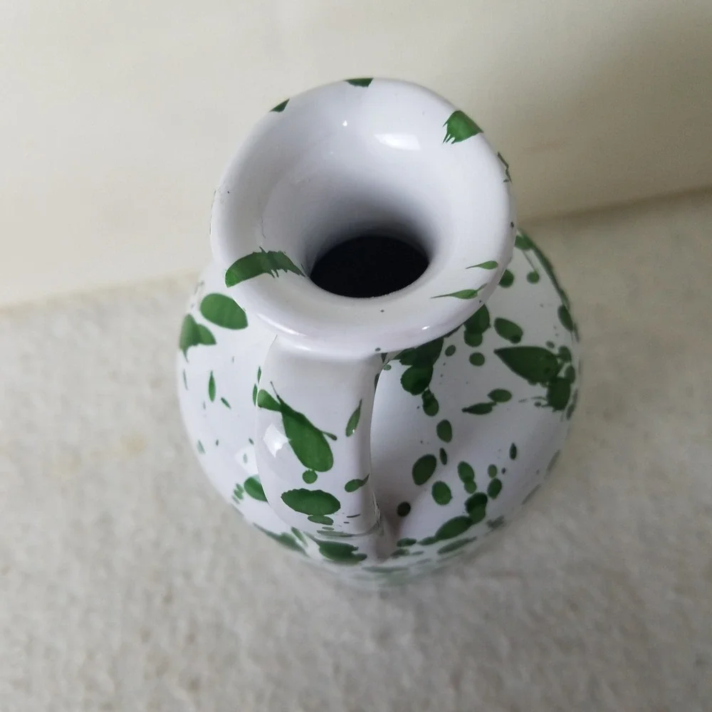 Green Splatter bud Vase Jug‎ with Handle Decorative Ceramic Pitcher country